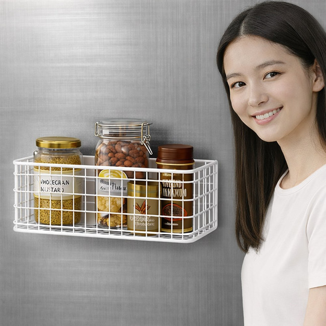 냉장고 세탁기 현관문 부착 자석 선반 정리대 TABUSY25S6070, 화이트, 1개