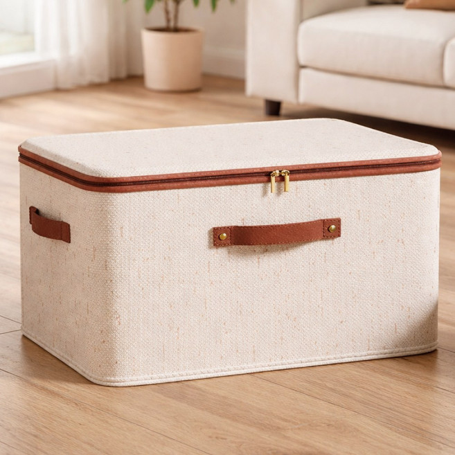 마벨인홈 고급형 각잡힌 이불 옷 정리 수납 리빙 박스, 1개, 브라운베이지