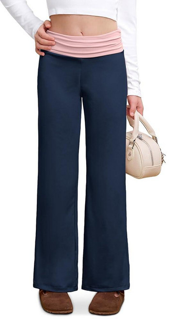 IIMMER Girls Summer Low Rise Fold Over Sweatpants – Stretchy Navy Blue Stripe Baggy Pants for Pres, 네이비