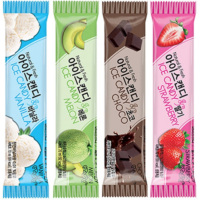 서주 아이스캔디 40개 (바닐라 10+딸기10+메론10+초코10), 1세트, 70ml