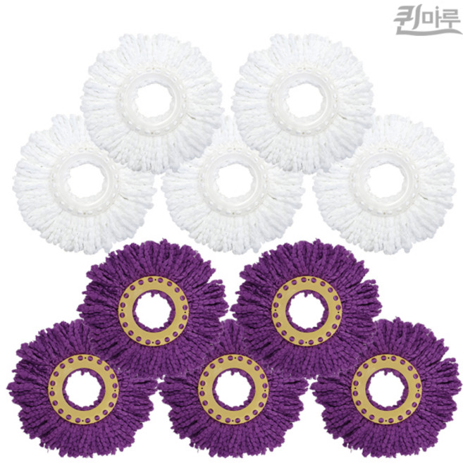 퀸마루 극세사 회전밀대 원형걸레 리필 5장 보라 백색, 5개, 백색걸레