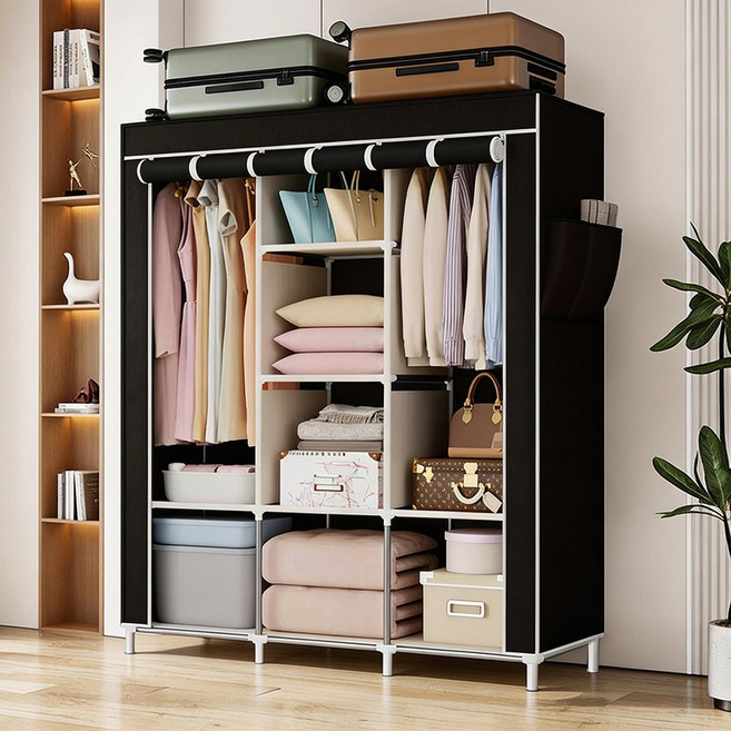 대용량 비키니옷장 가정용 선반 조립식옷장, 블랙