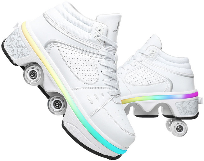 liekick 쿼드 스케이트 스케이트 개폐식 롤러 슈즈 휠 스니커즈롤러 스케이트롤러슈즈, 화이트 하이힐 LED, 1개