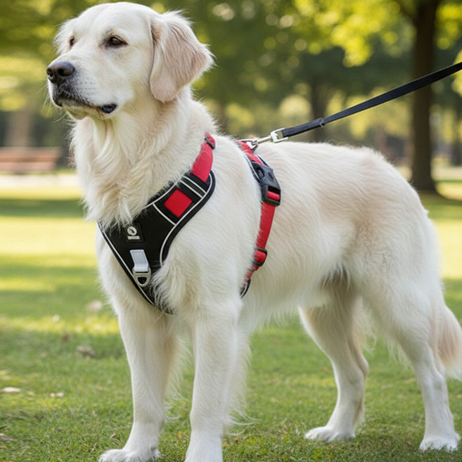 해피펫밀리 중대형견 하네스 다기능 풀커버, 레드