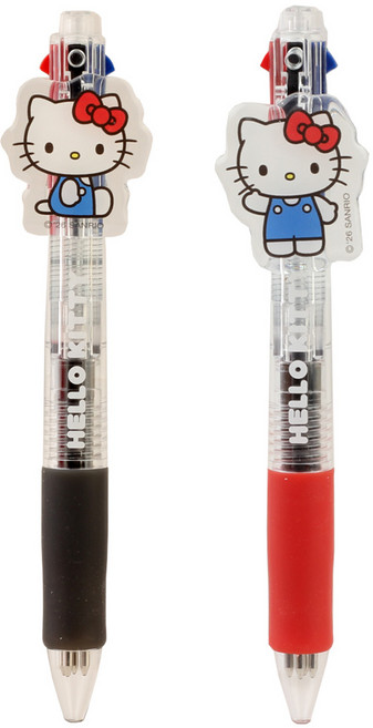 산리오 헬로키티 아크릴 장식 4색 볼펜/클립 휴대용 펜 필기구 다색펜, 2개, 골고루
