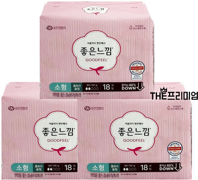 유한킴벌리 좋은느낌 에어핏쿠션 울트라 소형18Px3팩 생리대, 소형, 18개입, 3개