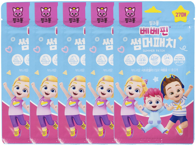 핑크퐁 베베핀 썸머패치 시크로넬라 오일 모기패치, 5개, 5개, 5개