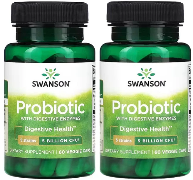 스완슨 소화 효소 함유 프로바이오틱 50억CFU 베지 캡슐 60정, 2개 - 쿠팡