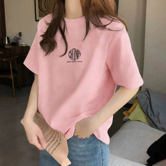 圓領短袖T恤，休閒顯瘦夏季女裝