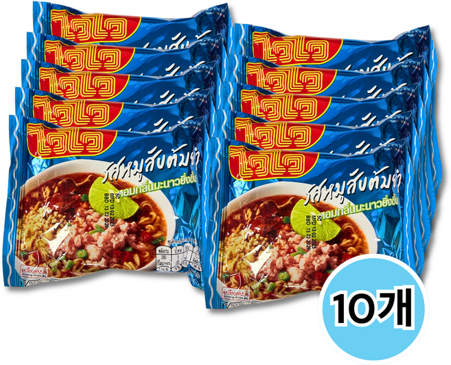 [루츠팜] 태국 라면 와이와이 무샵 60gX10개 민스드 포크 똠양 WAIWAI PORK TOMYUM MOO SAB 톰얌 플레이버, 10개