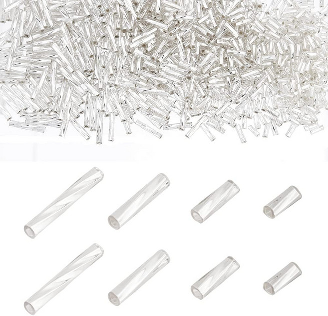 PH PandaHall 1600Pcs 4사이즈 유리 버글 비즈 실버 롱 튜브 56912x2mm 스페이서 0.5mm 원형 구멍이 있는 귀걸이 팔찌 목걸이 주얼리 DIY 공예품 제작