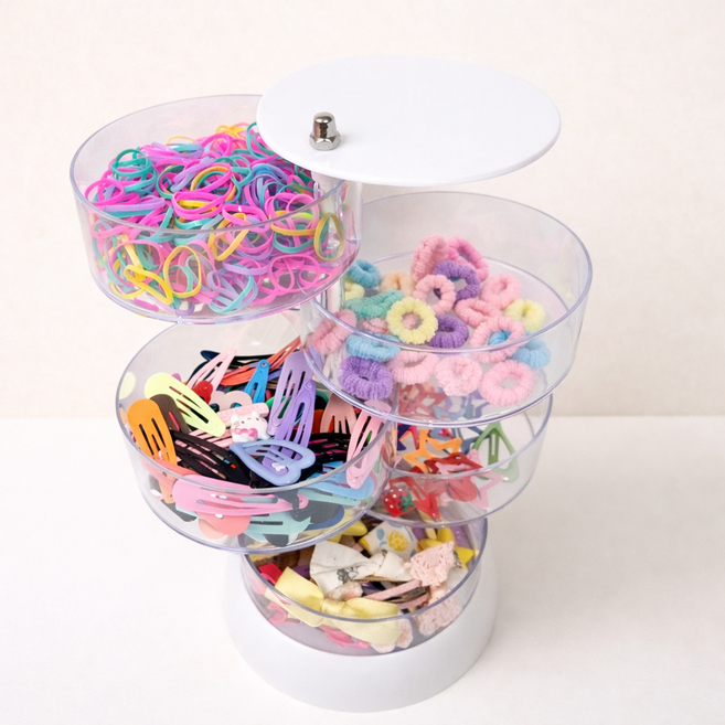 바이로브 머리끈정리함 악세서리 수납 회전 정리함, 1개, 투명 5단