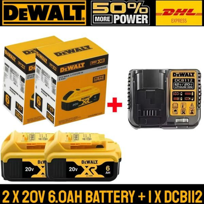 100% 정품 Dewalt 20V 6Ah 배터리 6AH 충전식 리튬 이온 배터리 Dewalt DCB200 전동 공구 교체 배터리., 06 2X6.0Ah-1XCharger