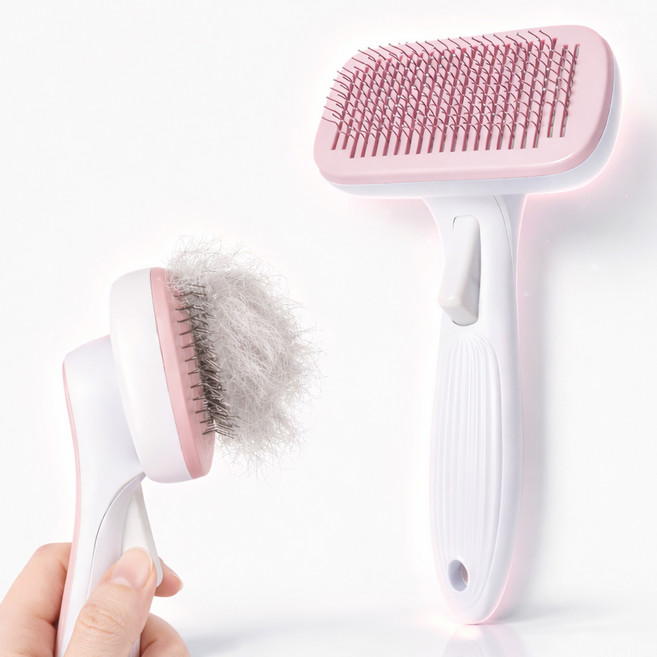 페이퍼랩 원터치 부드러운 케어 반려동물 브러쉬, 1개, 핑크