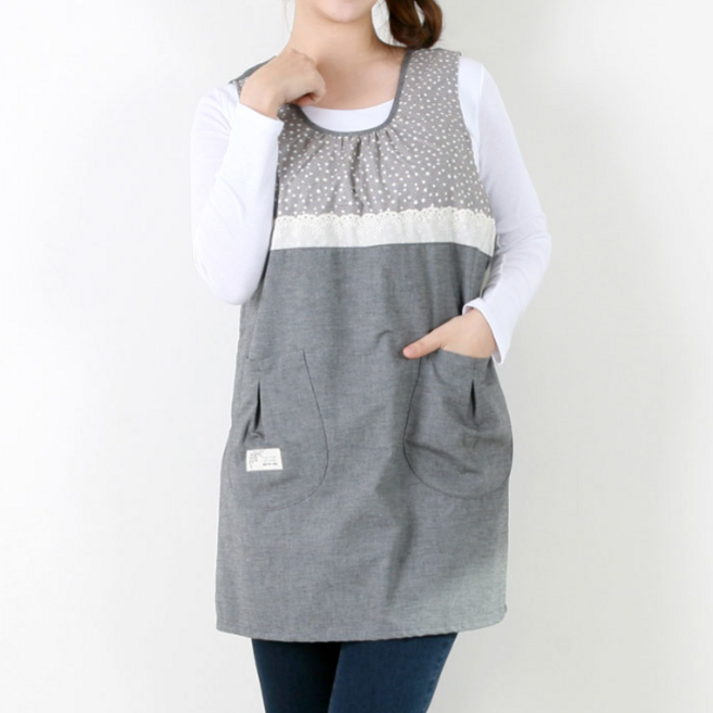열매 앞치마 단추형 원피스 어린이집 교사용, 1개, 일반/그레이
