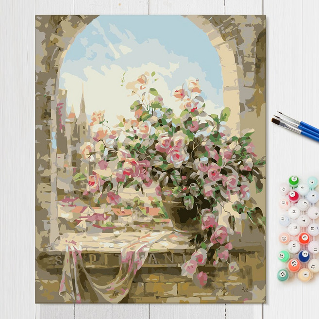 DIY 풍경 정물 꽃그림 바다 산토리니 유화 그림그리기 세트, [DIY]216_앤티크윈도우