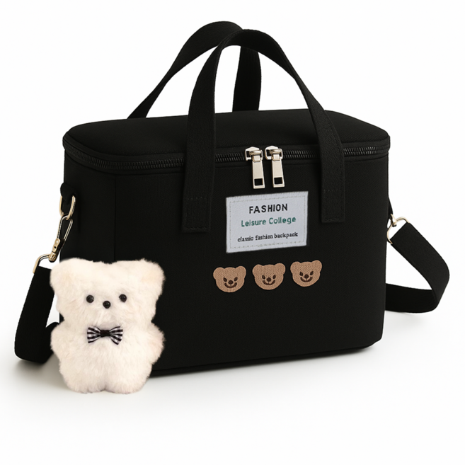 핫쏘잇 방수 보온보냉 올인원 기저귀 파우치, 블랙