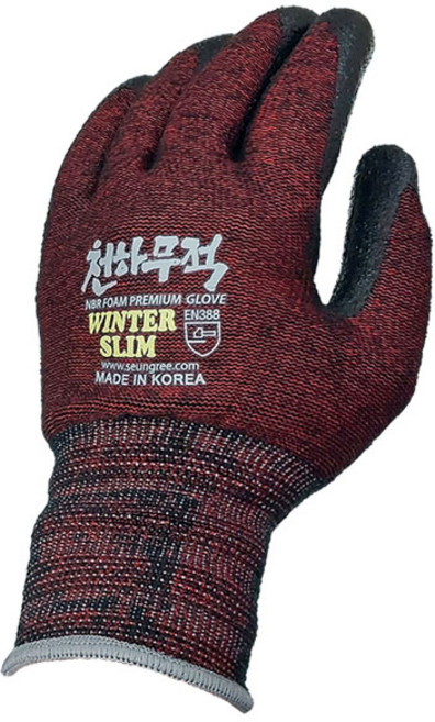 천하무적 윈터슬림 기모 겨울용 작업장갑 와인, l, 1개