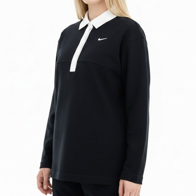 나이키 여성 오버사이즈 박시 긴팔 티셔츠 경량 폴로 모던 자수 로고 히든 버튼 PK셔츠 롱슬리브