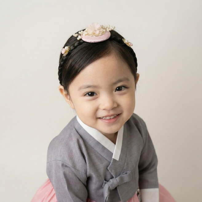 [아게하리본] 설명절 꽃원형 배씨 한복머리띠 한복 머리장식