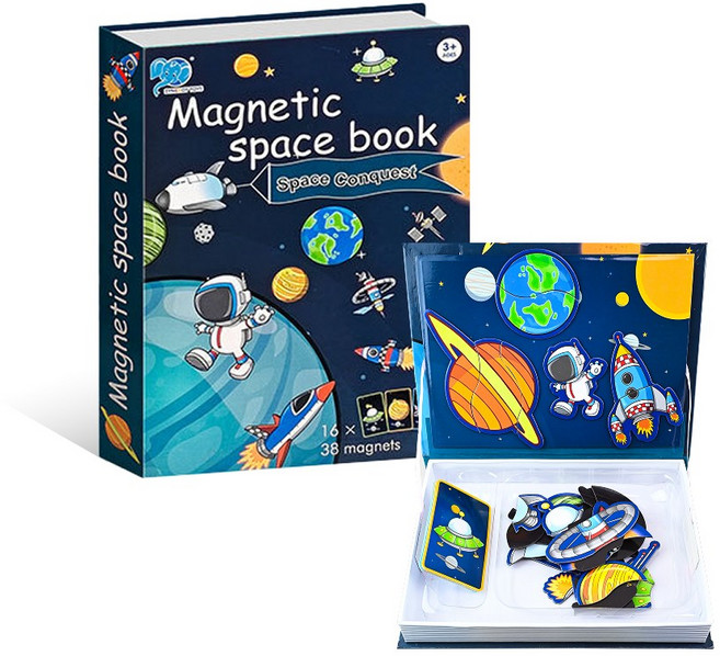 토이토 휴대용 마그네틱북 자석 블럭 코디놀이 퍼즐 책 학습 교구 5종, 1세트, 우주 탐사