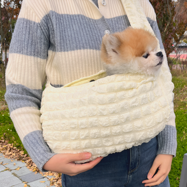 사각마켓 탈출방지 소형견용 강아지 구름 슬링백, 아이보리, 1개