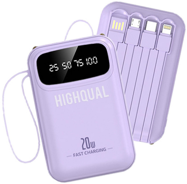 하이퀄 케이블 일체형 대용량 고속충전 보조배터리 20000mAh PD 20W, 바이올렛, HQL-21