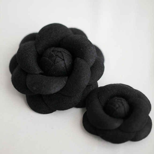 리본빌 까멜리아 코사지 장식, 3.모직 7cm (블랙), 1개