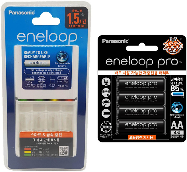 파나소닉 배터리 에네루프PRO(고용량) AA 4알 (1팩) + 급속 BQ-CC55 충전기 셋트 / 에네루프PRO(고용량) AAA 4알 (1팩) + 급속 BQ-CC55 충전기 셋트, 급속충전기BQ-CC55+에네루프PRO AA(4알), 1개