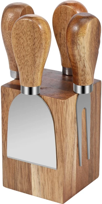 치즈 커터 세트 4 스테인레스 스틸 용품 1 개의 자기 아카시아 나무 홀더 Charcuterie 보드 액세서리