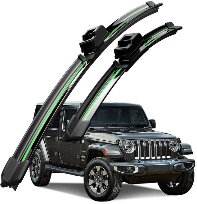 호환 지프 랭글러(JK)/올 뉴 랭글러(JL) 2007-2025 와이퍼 초발수 저소음 자국 없음 전면 와이퍼 블레이드 2종 세트, 초록색, 랭글러(JK)/올뉴 랭글러(JL)2007-2025