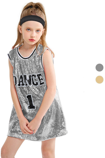 LOlanta 여아용 스팽글 힙합 줌바 댄스복 주니어 글리터 오버핏 민소매 유니폼 여자 아이 여름티 농구나시 져지
