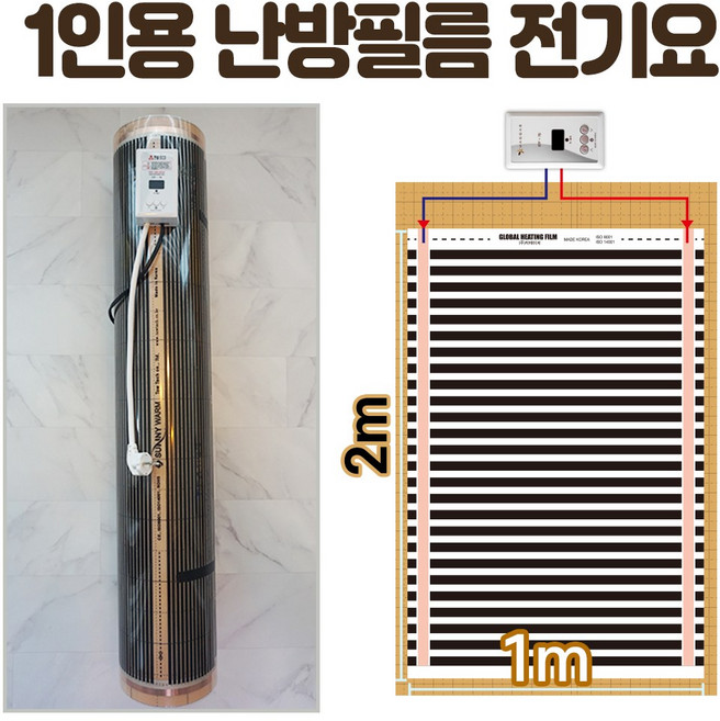 1인용 난방필름 완제품 전기필름난방 면상발열 건식 한솔DCS, 폭1m 길이2m