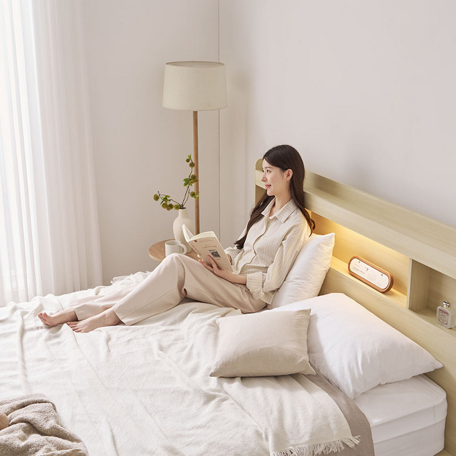 [베디스] 온유 LED 수납형 호텔식 서랍 침대 프레임 숨결애 독립스프링 매트리스 세트 침대 SS/Q/K, 워시오크 (프레임만)