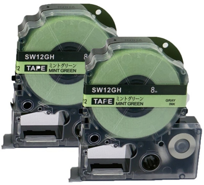 [호환] 엡손 라벨 프린터 테이프 9 12 18 mm LW-K200BL LW-K420 OK730 라벨지 핑크 그린 블루 옐로우 파스텔, 12mm, 민트 그린 2개