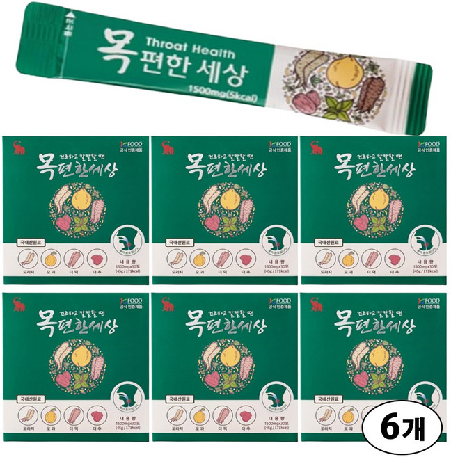 목편한세상 도라지 모과 더덕 대추 분말스틱 | 온가족 자연케어 [초특가 선물세트], 45g, 6개