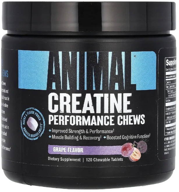 애니멀 크레아틴 Creatine 탄수화물 나트륨 포도맛 츄어블 120정, 120g, 1개 - 쿠팡