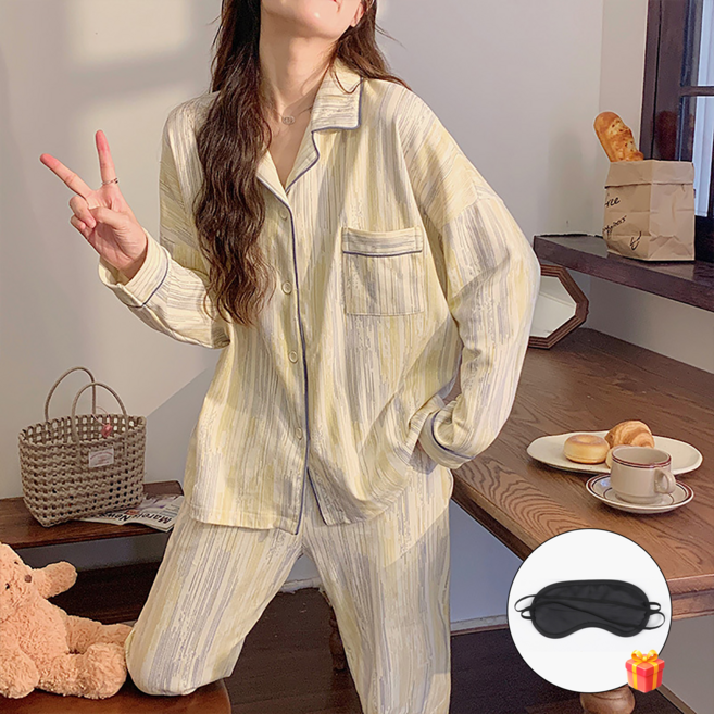 ORVIA 여성 줄무늬 긴팔 잠옷 세트 홈웨어 수면잠옷 편한 상하의 파자마