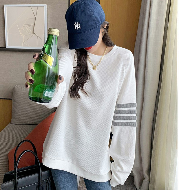 長袖T恤 寬鬆純色圓領上衣