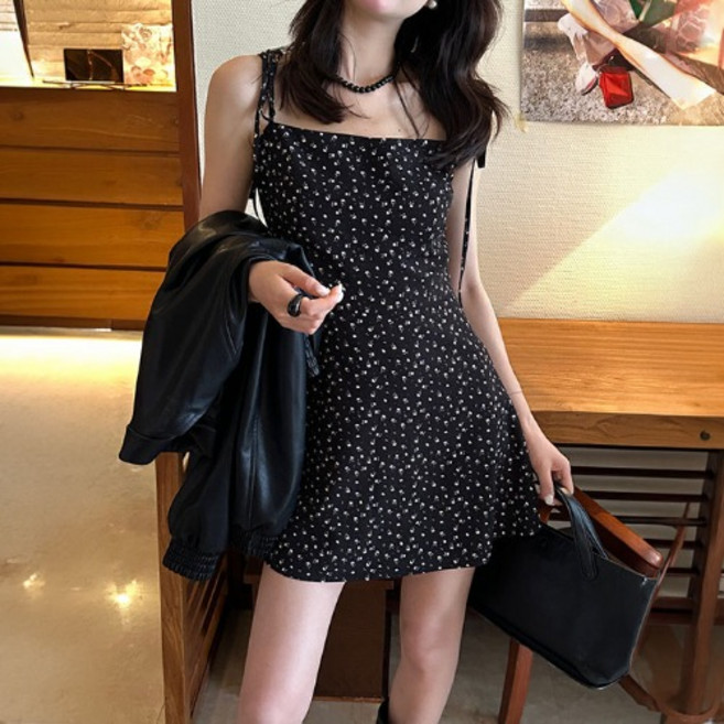 히또리 X5280 데이트 러블리 잔꽃 레이어드 뷔스티에 미니 원피스