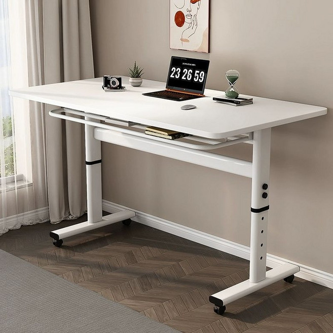 수동모션데스크 접이식 컴퓨터 높이조절 이동식 테이블 책상 리프팅, 화이트 80x60x0cm