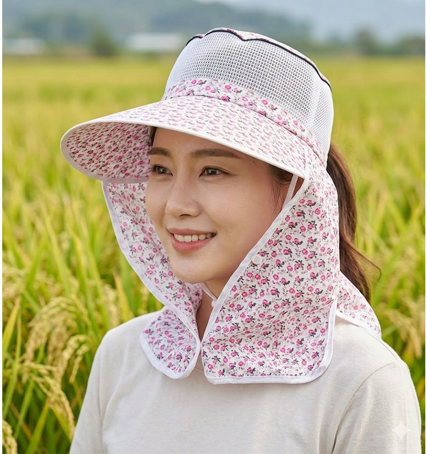 에이스샵_남여공용 꽃무늬 농사모자 햇빛가리개 농사모자 꽃무늬 자외선 차단 작업모