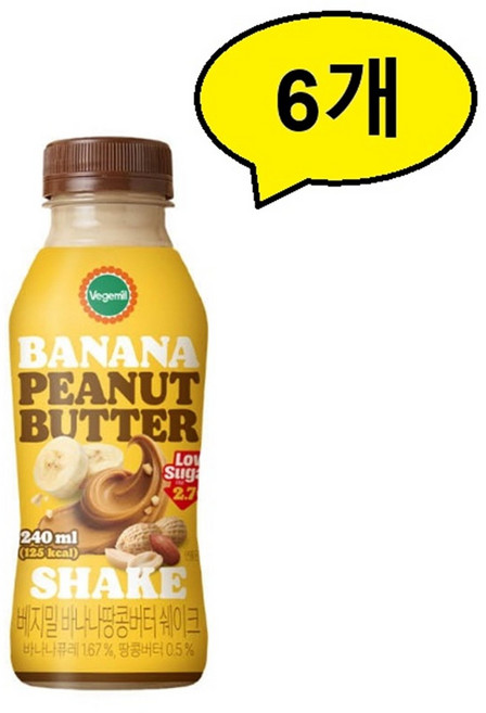 정식품 베지밀 바나나 땅콩버터 쉐이크, 6개, 240ml
