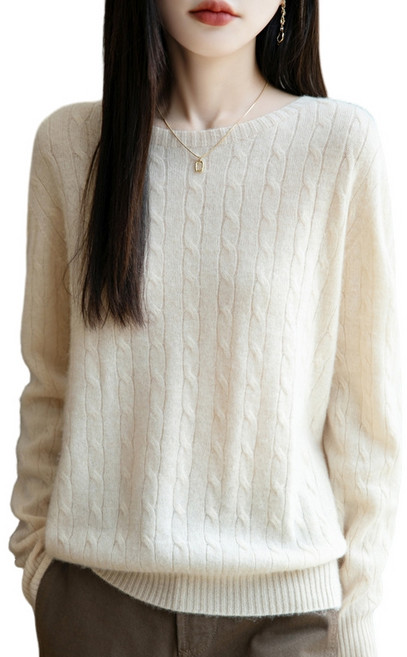 제이유미 여성 라운드 케이블 꽈배기 긴팔 니트 스웨터 GH-252