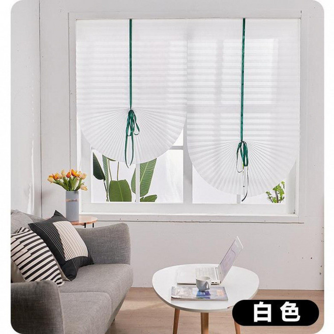 百葉窗 窗簾 遮陽簾 自粘百褶簾 臥室家用隱私簾 簡易免打孔遮光簾 透氣窗 半遮光窗簾 廚房窗簾, 半遮光款-白色,90cm寬*149cm（高100CM以內