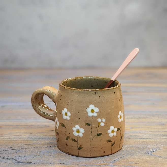 야생화 도자기 머그컵 350ml 500ml, 대(500ml), 살구, 1개