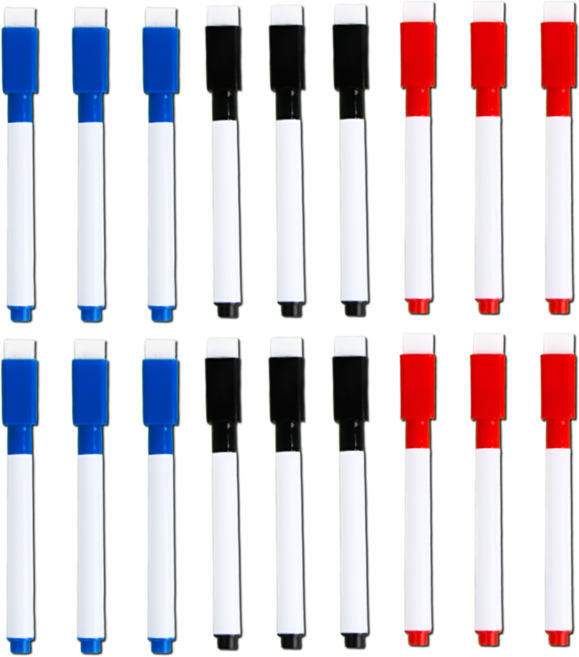 펴나나다 화이트보드 3색 자석 마커펜 지우개 일체형, 18개, 블랙+레드+블루