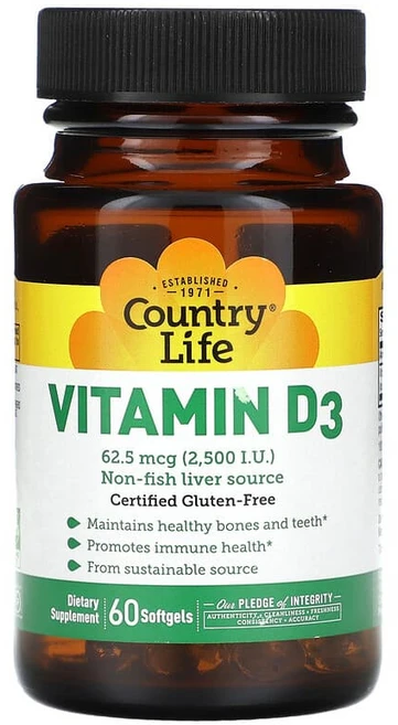 Country Life 비타민D3 62.5mcg(2 500IU) 소프트젤 60정 Life (컨트리 라이프), 1개 - 쿠팡