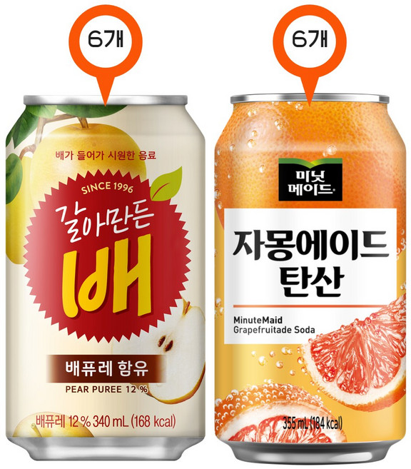 해태 2종세트 갈아만든배+자몽에이드, 12개, 340ml