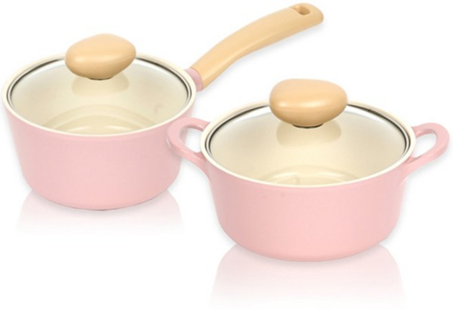 네오플램 레트로 세라믹 통주물 냄비 세트 2개, 핑크, 편수냄비 18cm + 양수냄비 18cm + 뚜껑(2P), 1세트